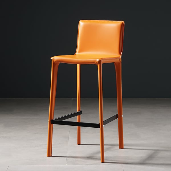 Orange Modern Saddle Leather Upholstered Bar Stool with Metal Legs