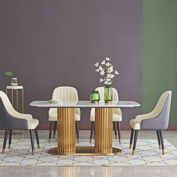 1800mm Modern Rectangle Dining Table with Pedestal in White & Gold