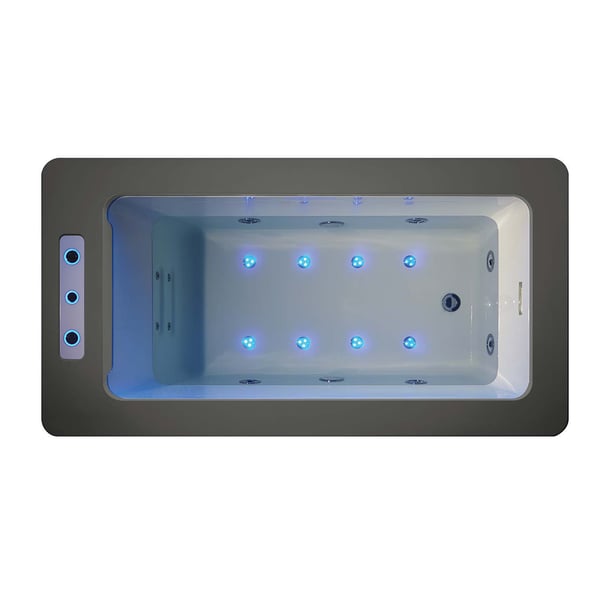 67'' Acrylic Freestanding LED Waterfall Whirlpool Massage Bathtub in White & Gray