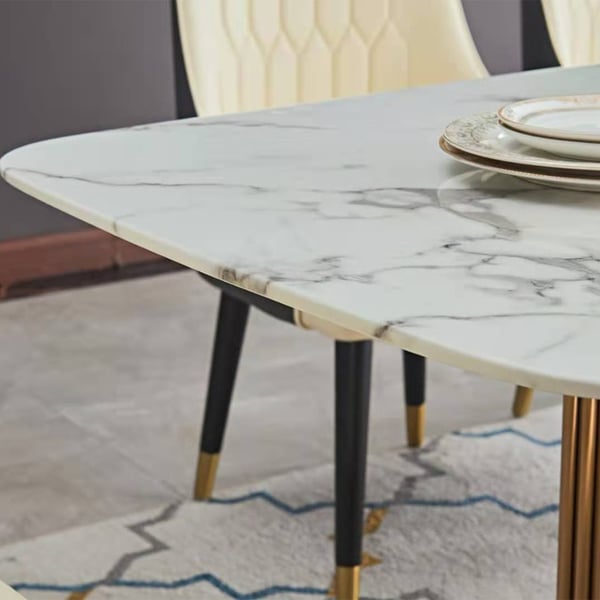 1800mm Modern Rectangle Dining Table with Pedestal in White & Gold