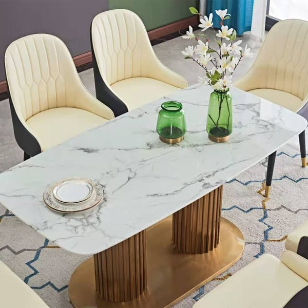 1800mm Modern Rectangle Dining Table with Pedestal in White & Gold