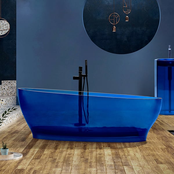 Modern Oval Shape 67" Freestanding Crystal Clear Resin Soaking Bathtub