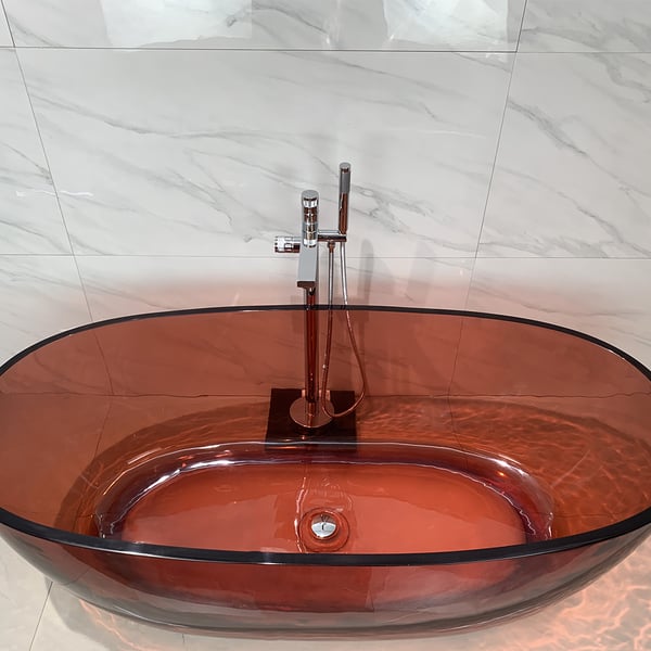 Modern Oval Shape 59" Freestanding Crystal Clear Resin Soaking Bathtub