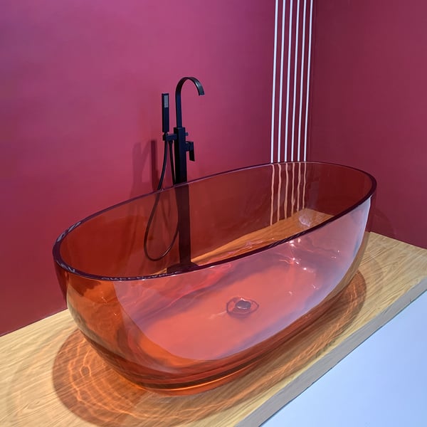 Modern Oval Shape 59" Freestanding Crystal Clear Resin Soaking Bathtub