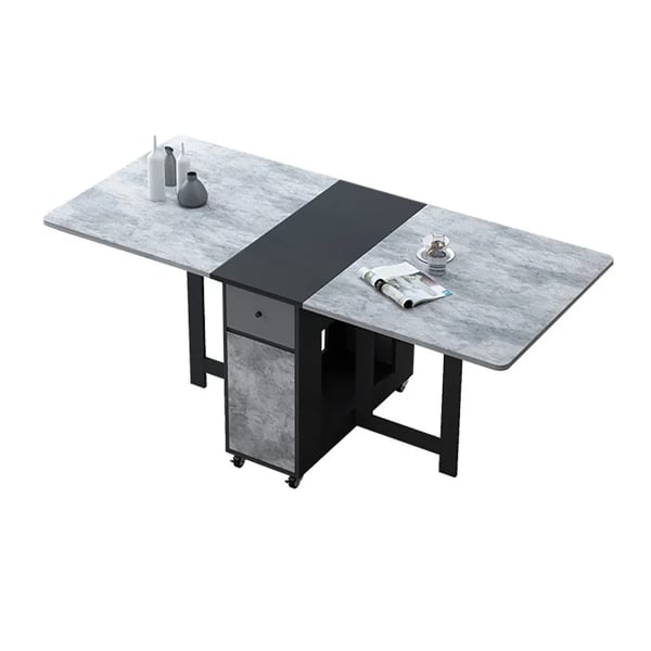 Black & Gray Rectangle Wood Drop Leaf Folding Dining Table Set with