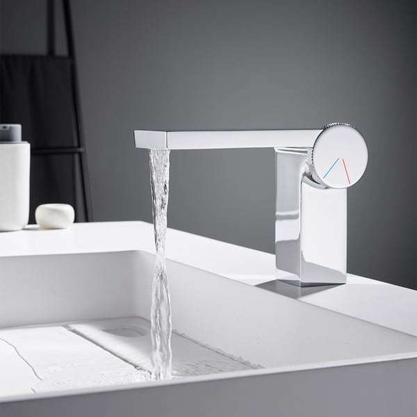 Geometric Single Hole Waterfall Bathroom Sink Faucet Solid Brass Homary