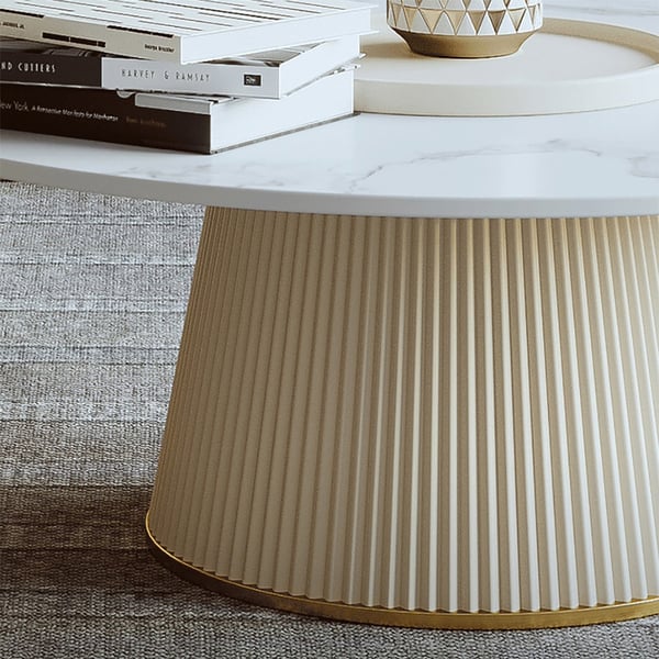 Round White & Gold Modern Coffee Table Set Sintered Stone Top with