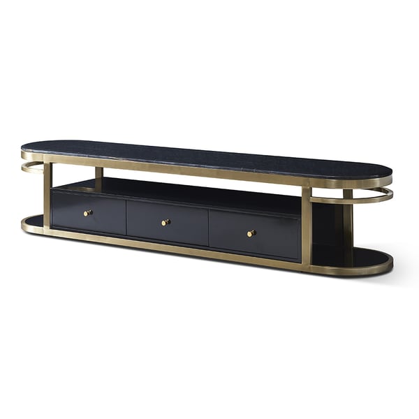 Modern Black Marble Top TV Stand & Side Table Set of 2 with Stainless