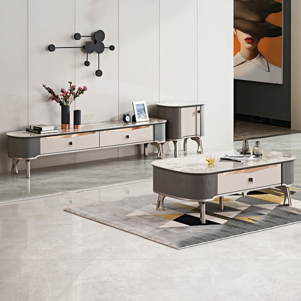 2000mm TV Stand & Coffee Table Set of 3 with Side Drawers