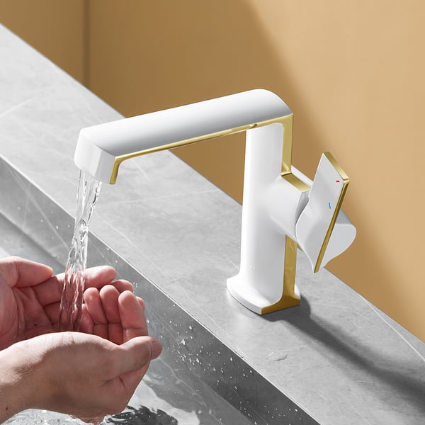 Monobloc Bathroom Basin Tap Solid Brass Single Lever Handle in White