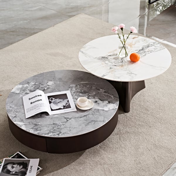 Modern Sintered Stone Top Coffee Table Set with 2 Drawers Set of 2 End