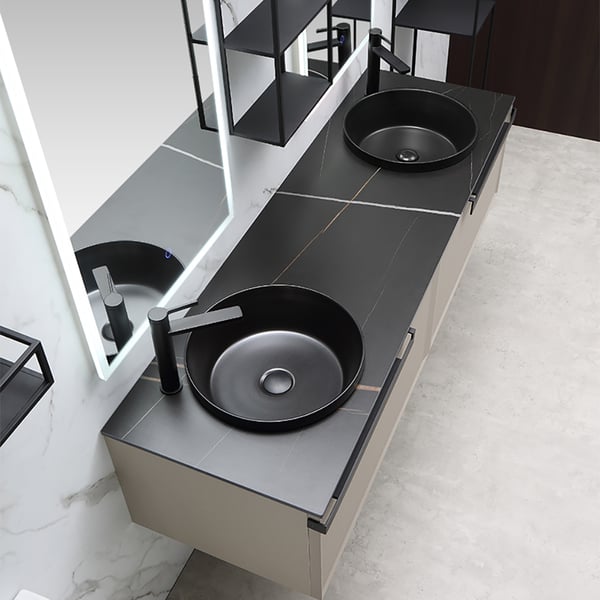 1600mm Floating Bathroom Vanity Double Basins 2 Drawers in Beige