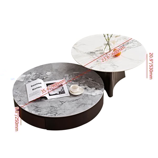 Modern Sintered Stone Top Coffee Table Set with 2 Drawers Set of 2 End