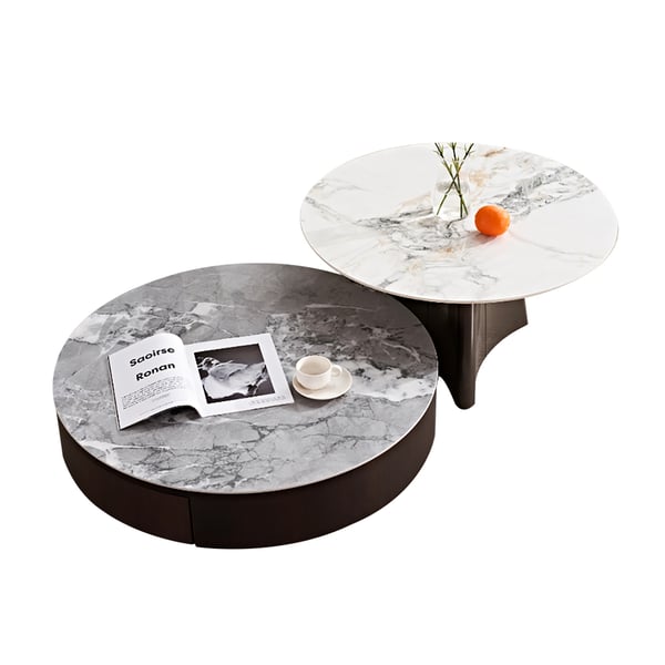 Modern Sintered Stone Top Coffee Table Set with 2 Drawers Set of 2 End