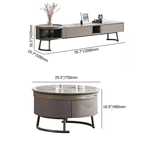 2 Pieces TV Stand & Coffee Table Set for 2159mm TV with Storage in Grey