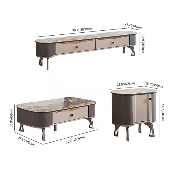 2000mm TV Stand & Coffee Table Set of 3 with Side Drawers