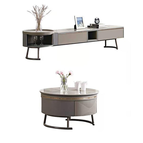 2 Pieces TV Stand & Coffee Table Set for 2159mm TV with Storage in Grey