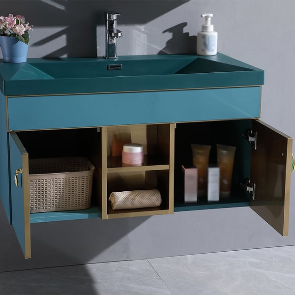 900mm Green Floating Bathroom Vanity Set with Medicine & Quartz
