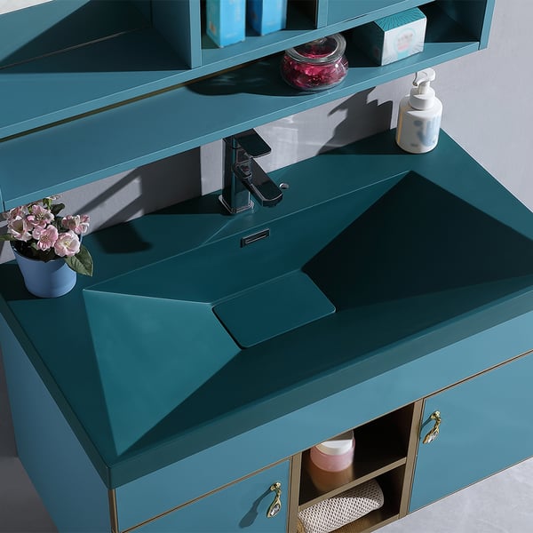 900mm Green Floating Bathroom Vanity Set with Medicine & Quartz