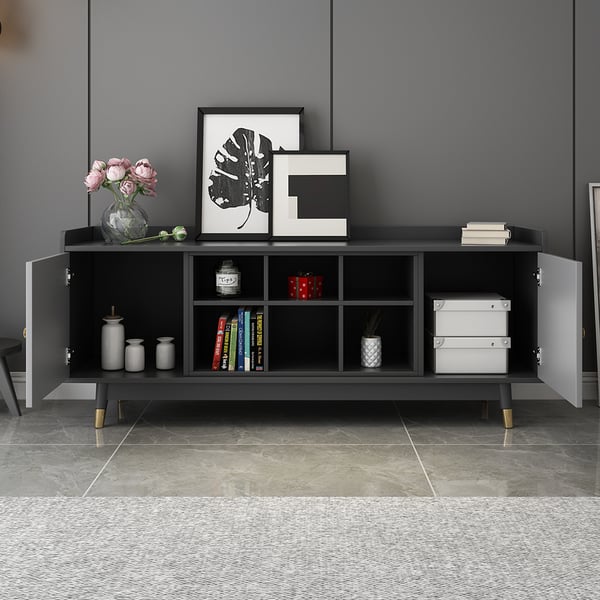 Contemporary TV Stand for Bedroom in Grey with Ample StoragesHomary