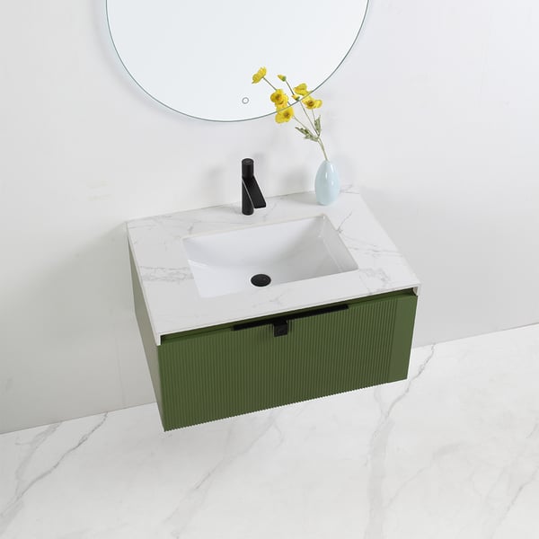 800mm Floating Green Bathroom Vanity with Ceramic Integral Basin & One Drawer | Homary UK