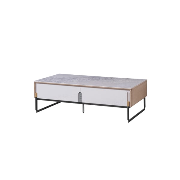 Rectangle Coffee Table with 4 Drawers & Sintered Stone Top in Natural