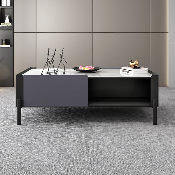 2 Pieces Modern Gray TV Stand & Coffee Table Set for 85" TV Sintered