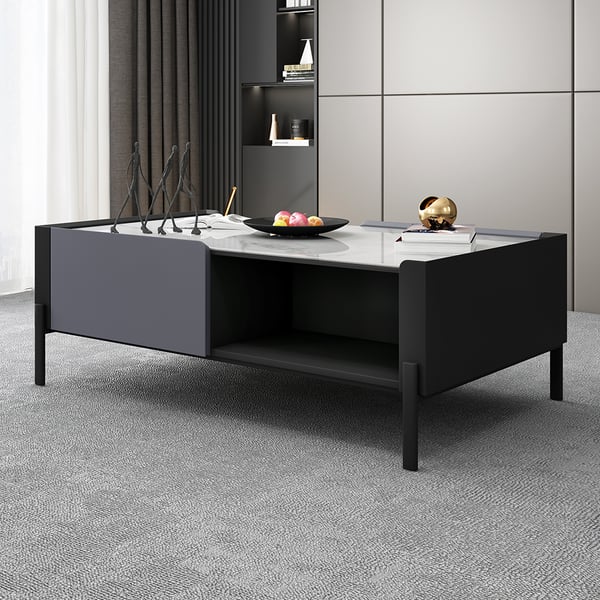 2 Pieces Modern Gray TV Stand & Coffee Table Set for 85" TV Sintered