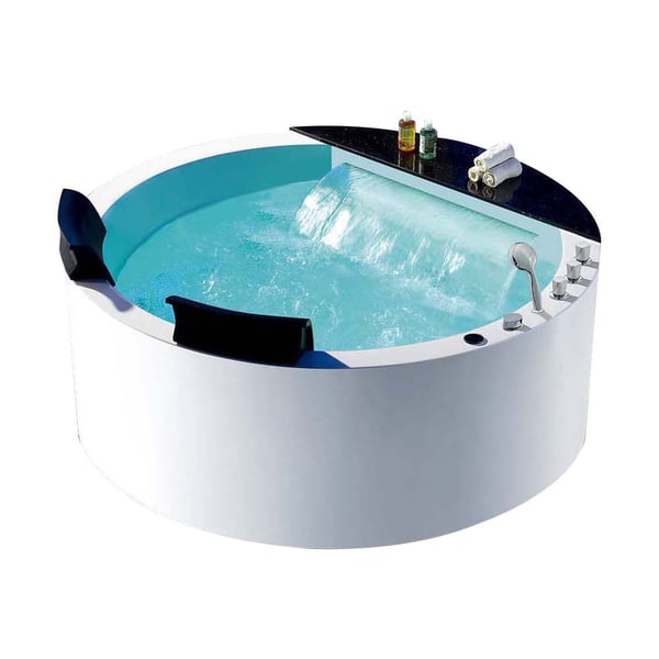 1500mm Acryl freistehende LED-Wasserfall-Whirlpool-Massage-Badewanne für 2 Personen in Weiß