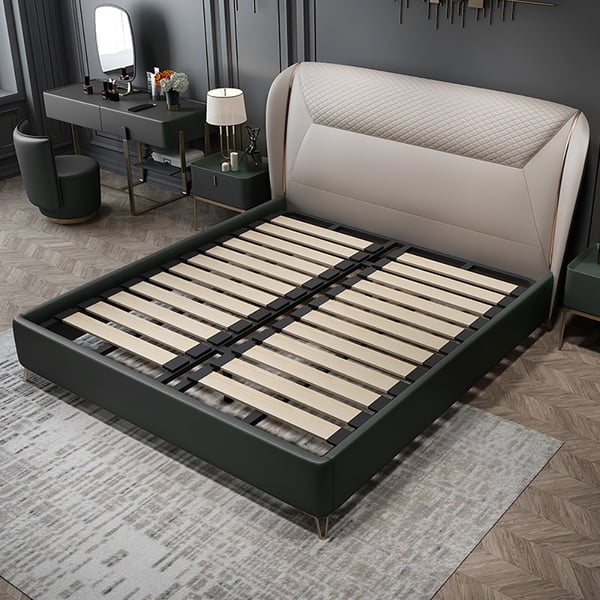Produktbild von Zinus Sasha Bett 100x200 Cm – Gepolstertes Plattformbett Mit Wingback-Kopfteil, Bambuslattenrost In Dunkelgrau