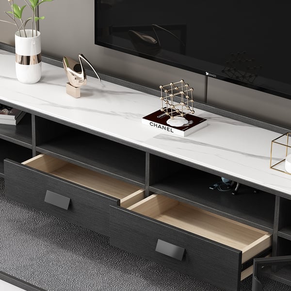 Modern TV Stand & Coffee Table Set of 2 in White & Black for 85" TV