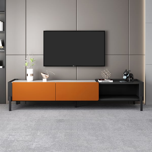 2 Pieces Modern Orange TV Stand & Coffee Table Set for 85" with