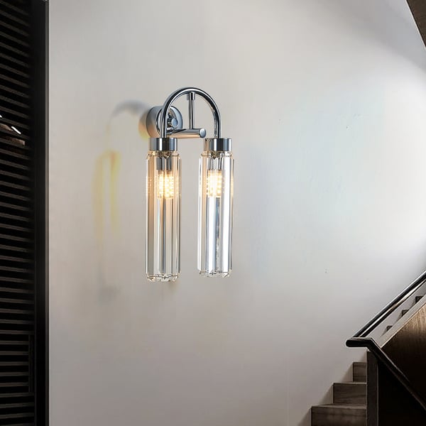 Chrome Metal Wall Light 2Light Crystal Wall Mount Armed Sconce Homary UK