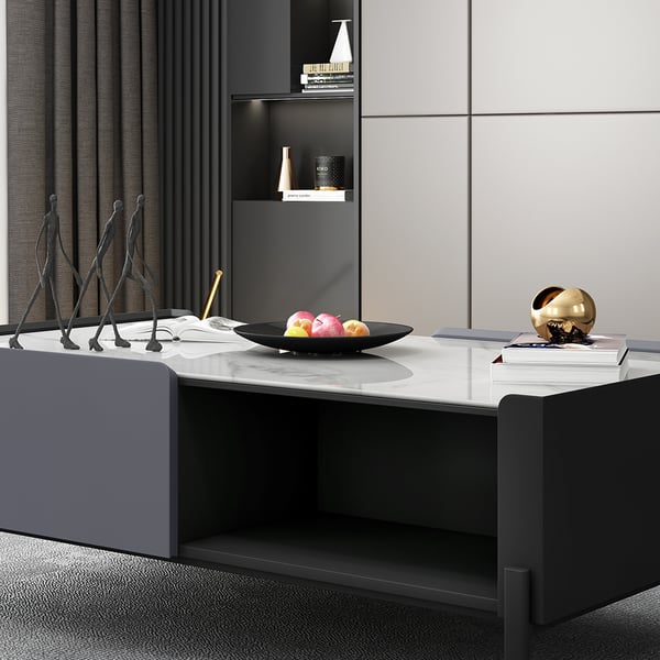 2 Pieces Modern Gray TV Stand & Coffee Table Set for 85" TV Sintered