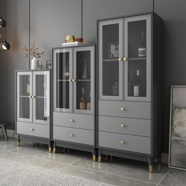 Modern Rectangle Grey Display with 2 Shelves & 2 Doors & 3