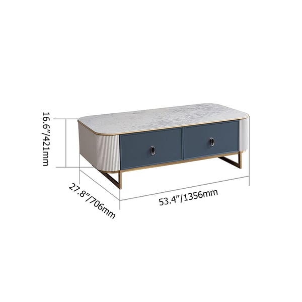 53" Modern Blue & White Rectangle Sintered Coffee Table with
