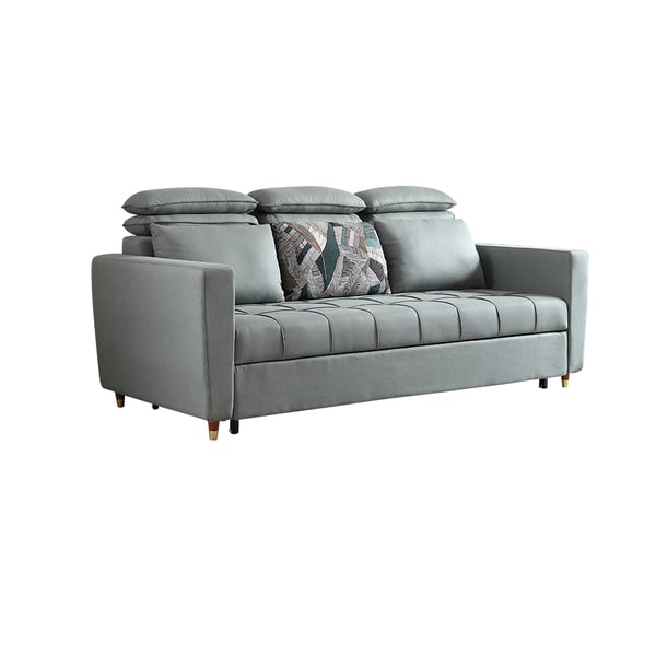 Light Gray 3Seater Sofa Bed Leathaire Upholstered with Solid Wood