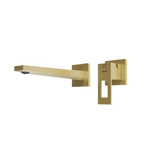 2Hole Wall Mounted Bathroom Basin Tap Solid Brass in Brushed Gold