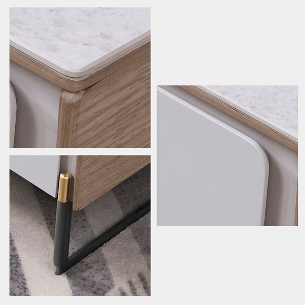 Rectangle Coffee Table with 4 Drawers & Sintered Stone Top in Natural