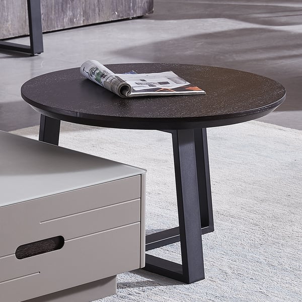 Modern Nesting Coffee Table Set with Glass Top & Drawers in Black