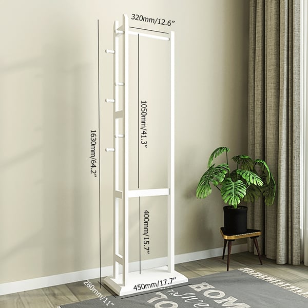 450mm x 1630mm Solid Wood Hall Tree with 6 Hooks & Stand for Hallway Small Space Homary UK