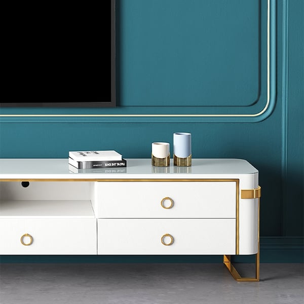 Free Shipping on White TV Stand Modern Gold TV Console with Storage