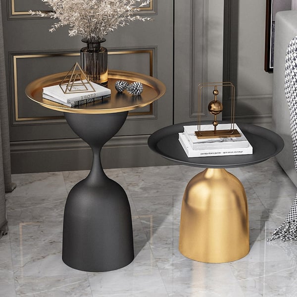 Modern Black Round End Table Hourglass Shaped with Tray Top Homary