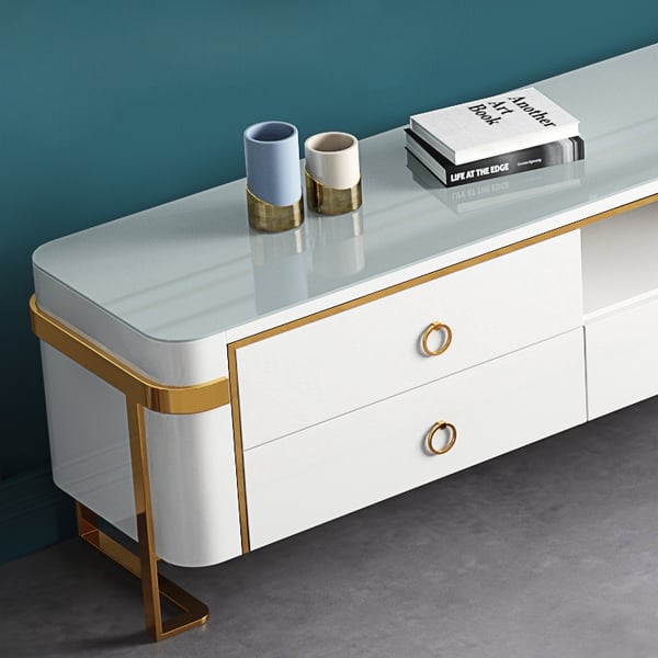 White TV Stand Modern Gold TV Console with Storage Media for