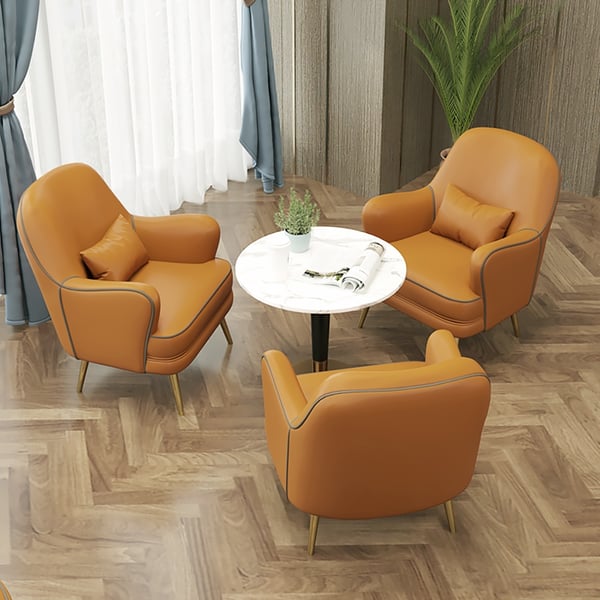 Orange PU Leather Accent Chair Modern Upholstered Arm Chair Pillow