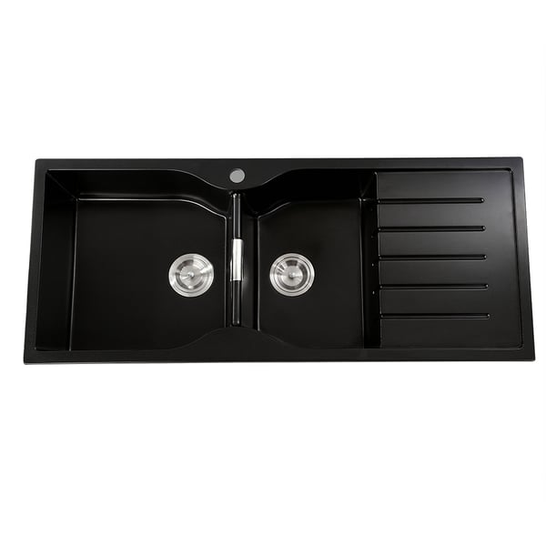 45" DropIn Matte Black Kitchen Sink with Drainboard Double Bowl Quartz