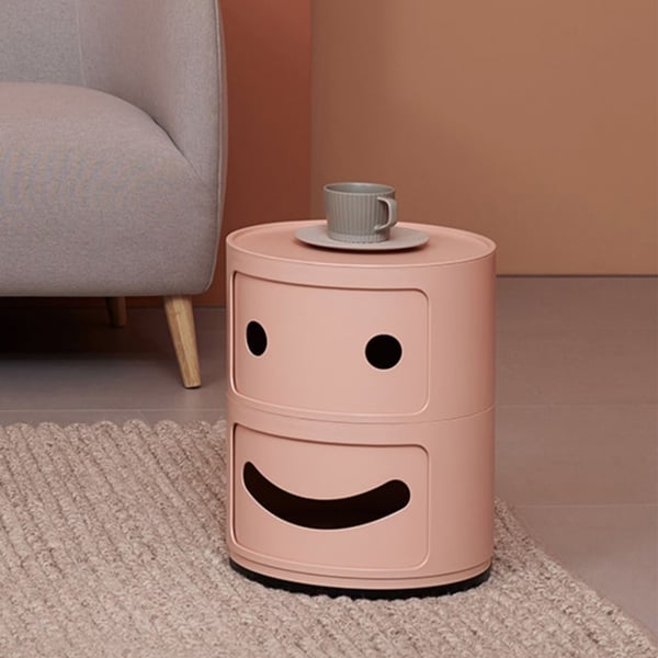 Modern Nightstand Pink Round Nightstand with Drawers Storage Bedside