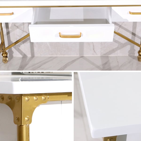 White 39" Rectangular Writing Desk Modern Computer Desk with 3Drawer