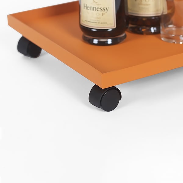 15"W x 20.5"L Rolling C Table Metal Orange Side Table with Magazine