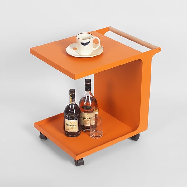 15"W x 20.5"L Rolling C Table Metal Orange Side Table with Magazine